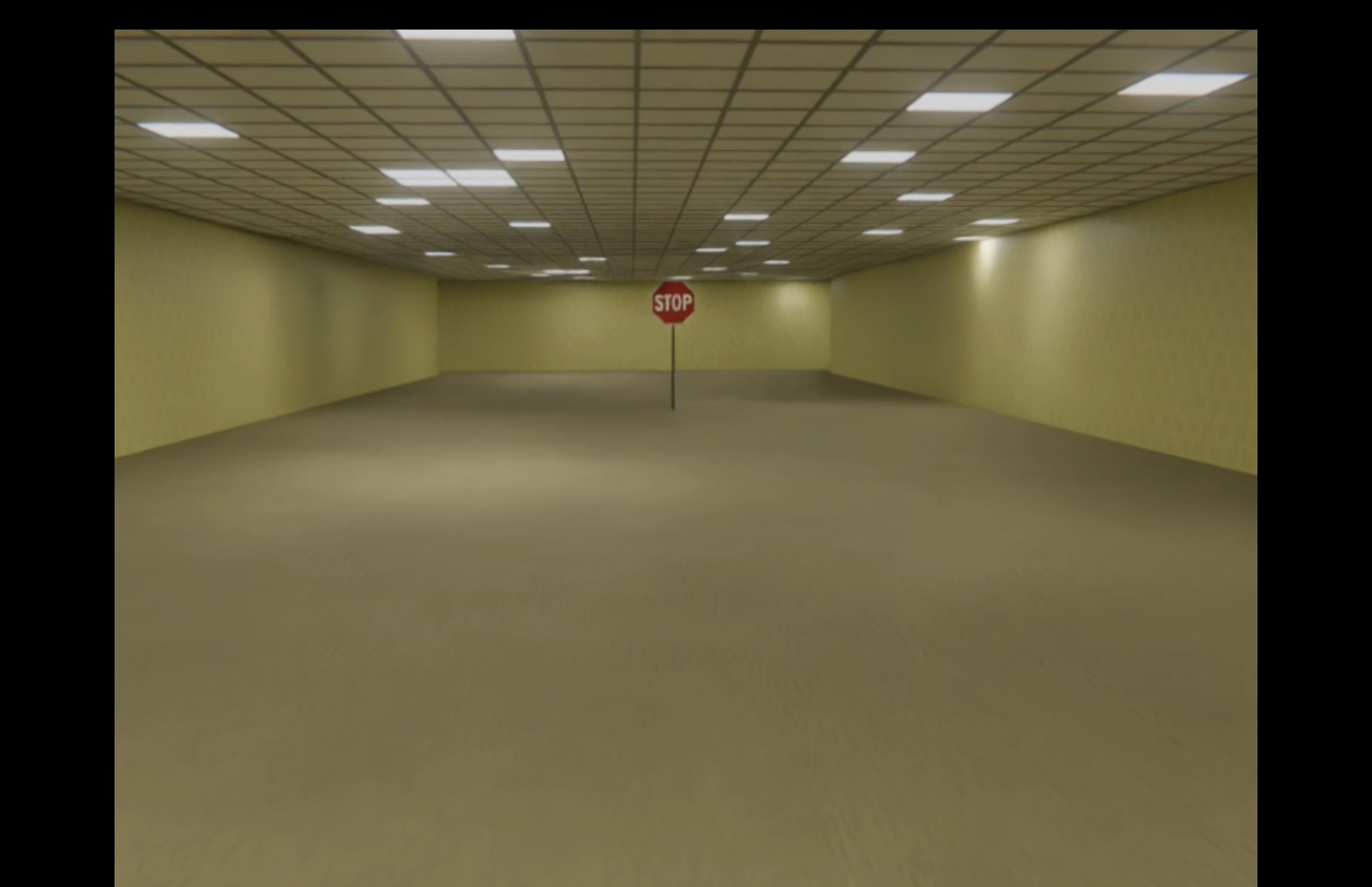Finished Backrooms room containing a lone stop sign